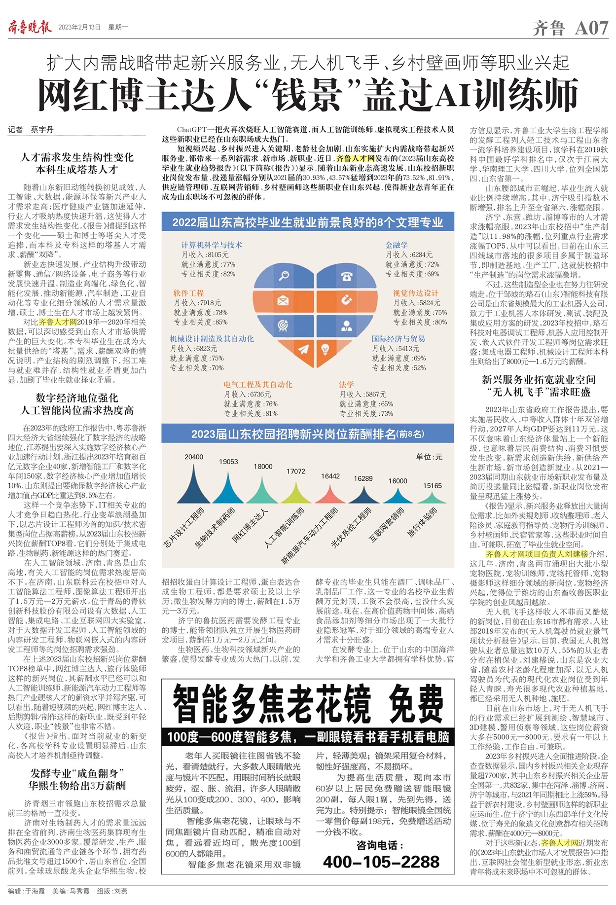 齐鲁人才：《齐鲁晚报》专版报道：根据齐鲁人才数据，新职业供需两旺，